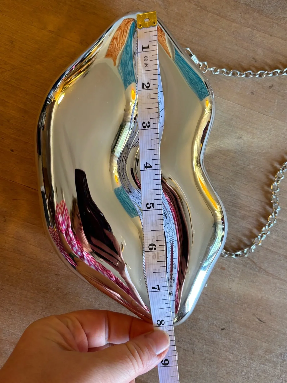 Silver Metallic Lip Shaped Clutch Bag Glam Maximalist Festival Party